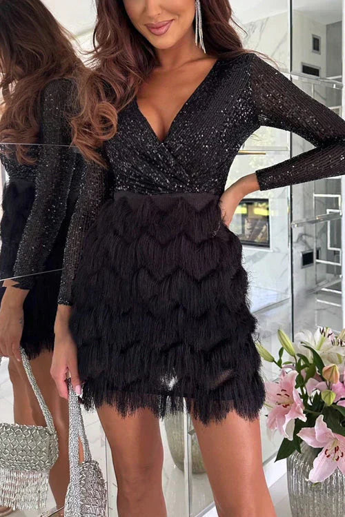 GR | Glittering party dress with V-neck