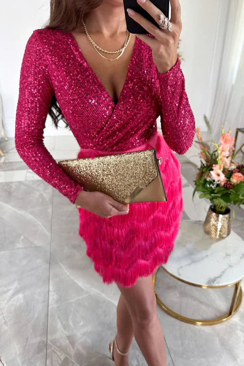 GR | Glittering party dress with V-neck