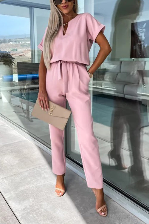 GR | Elegant Keyhole Jumpsuit with Belt for Women
