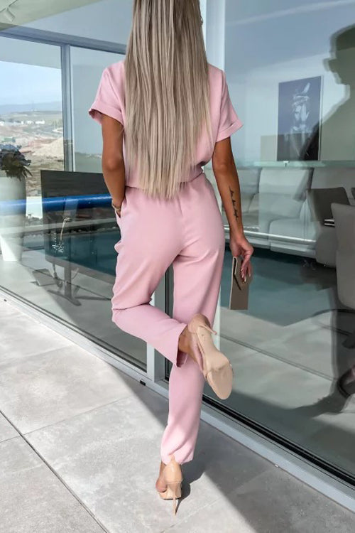 GR | Elegant Keyhole Jumpsuit with Belt for Women