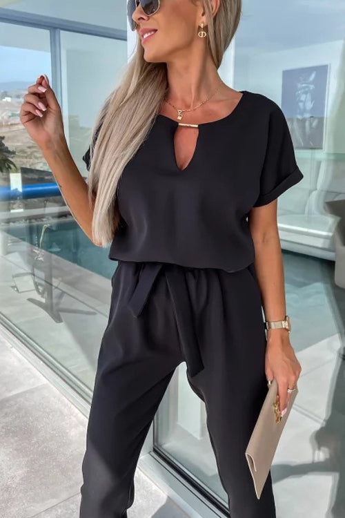 GR | Elegant Keyhole Jumpsuit with Belt for Women