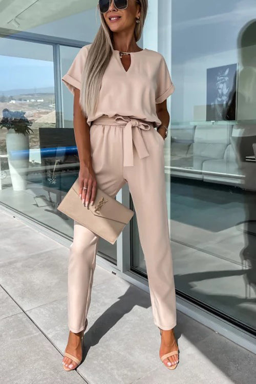 GR | Elegant Keyhole Jumpsuit with Belt for Women
