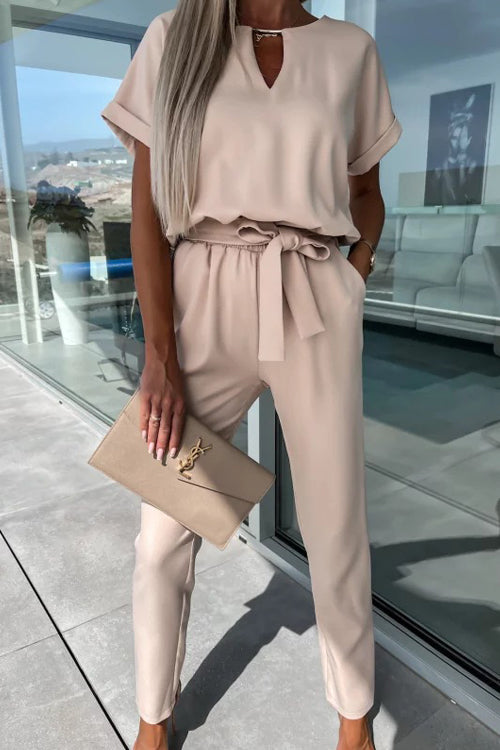 GR | Elegant Keyhole Jumpsuit with Belt for Women