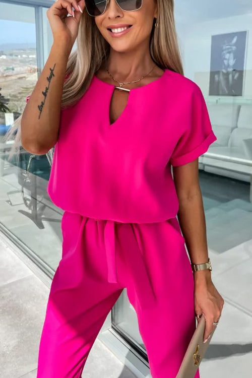 GR | Elegant Keyhole Jumpsuit with Belt for Women
