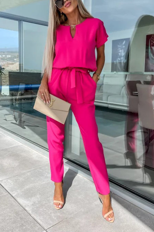 GR | Elegant Keyhole Jumpsuit with Belt for Women