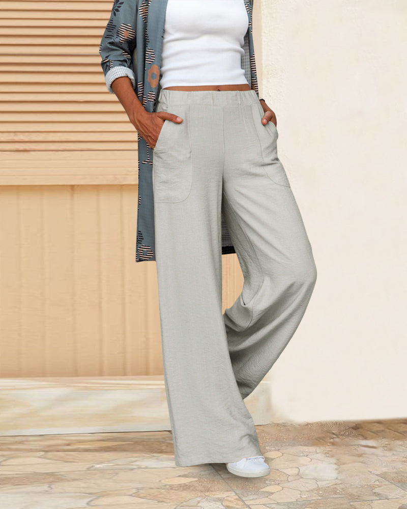 GR | Schmale Hose mit hoher Taille in einfarbigem Farbton