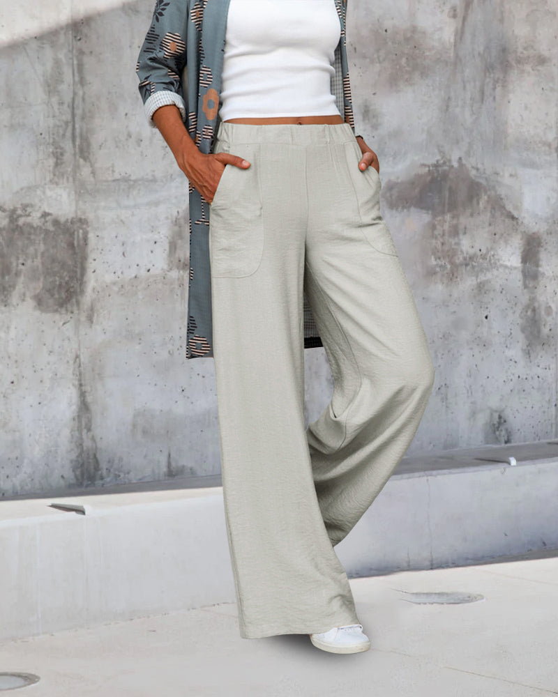 GR | Schmale Hose mit hoher Taille in einfarbigem Farbton