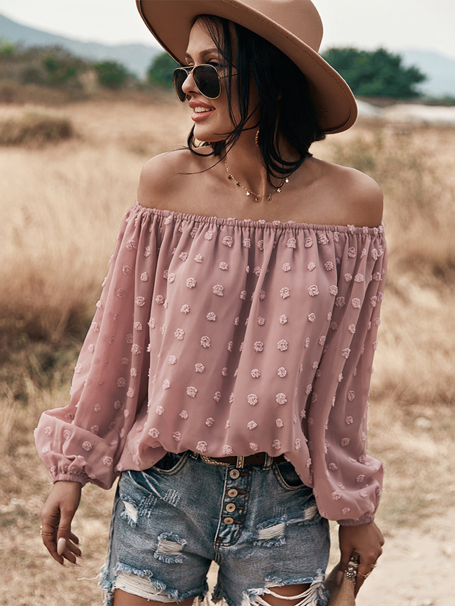 GR | Off-Shoulder Lantern Long-Sleeved Ruffled Top