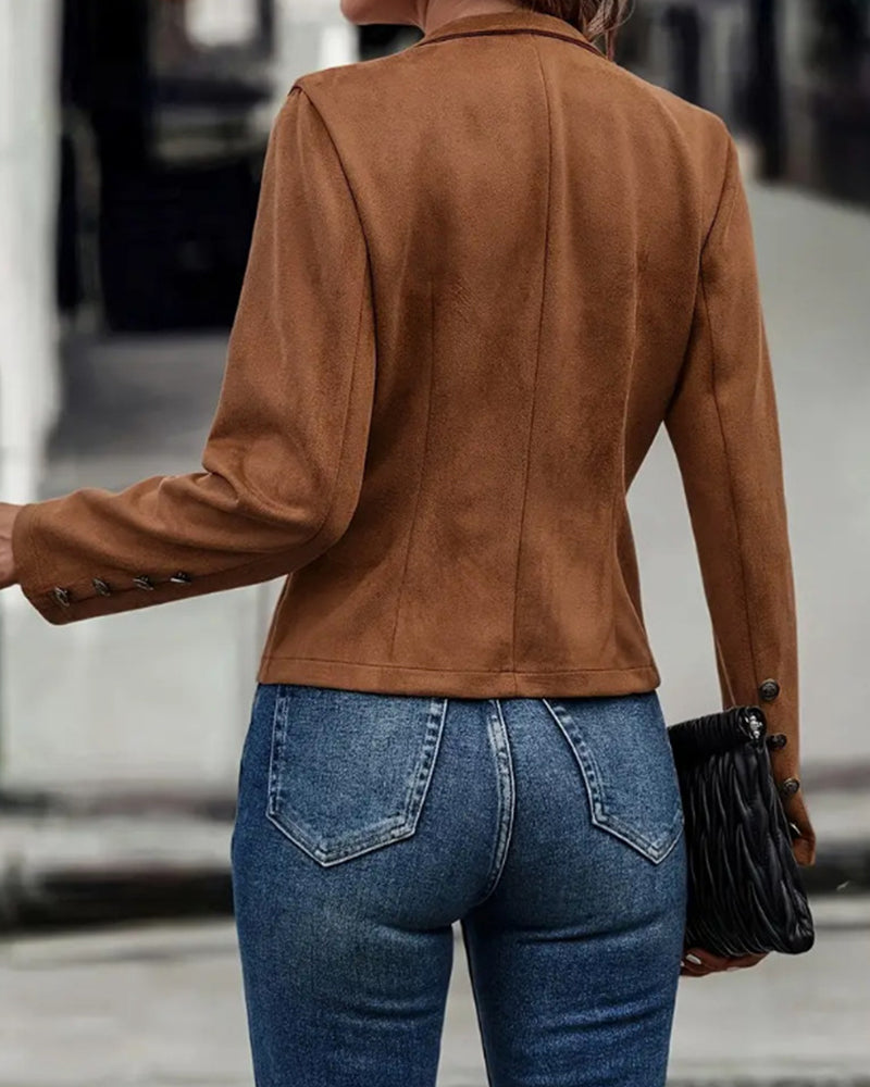 GR | Stylish double-breasted solid color jacket