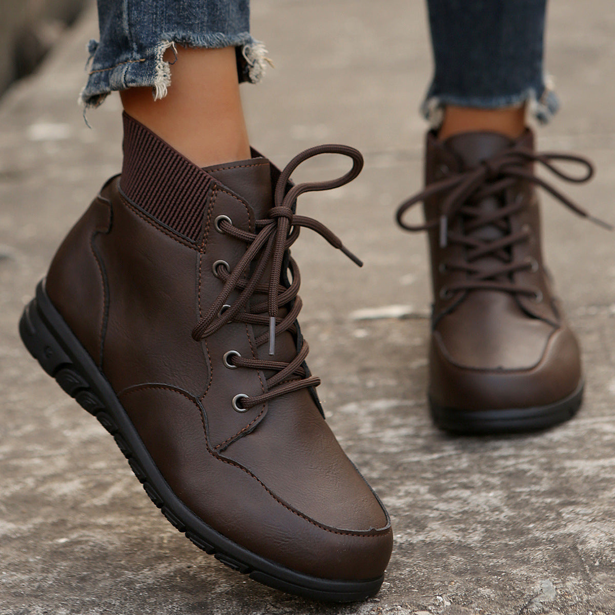 GR | Women's lace-up boots - sturdy ankle boots with elasticated waistband and non-slip sole