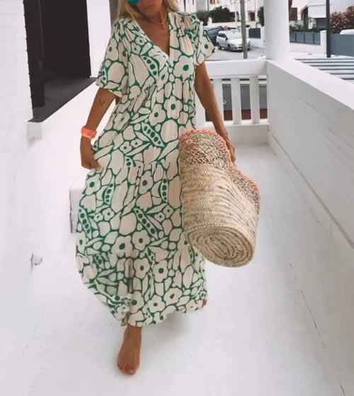 Summery new short-sleeved print dress 
