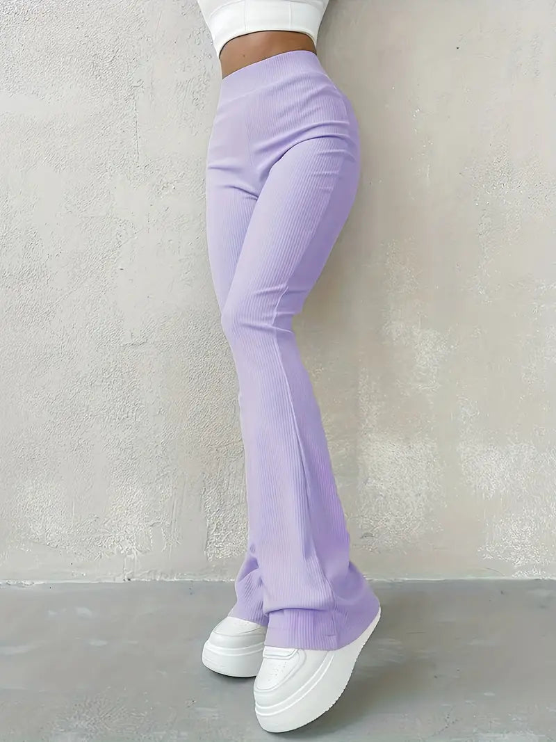 GR | Waist Ribcord Flared Trousers - Trendy Women's Everyday Trousers