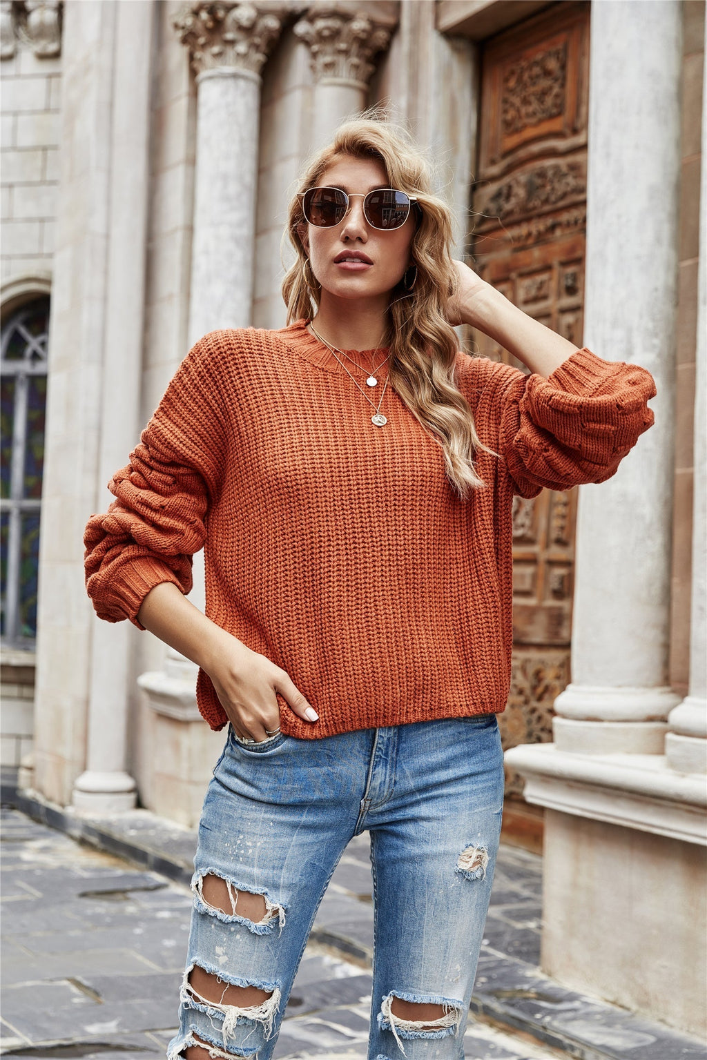 GR Kurzer Pullover Gestrickter Pullover