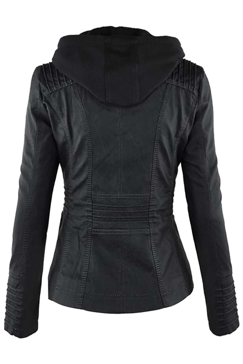 GR | Women's Faux Leather Hooded Jacket with Zipper
