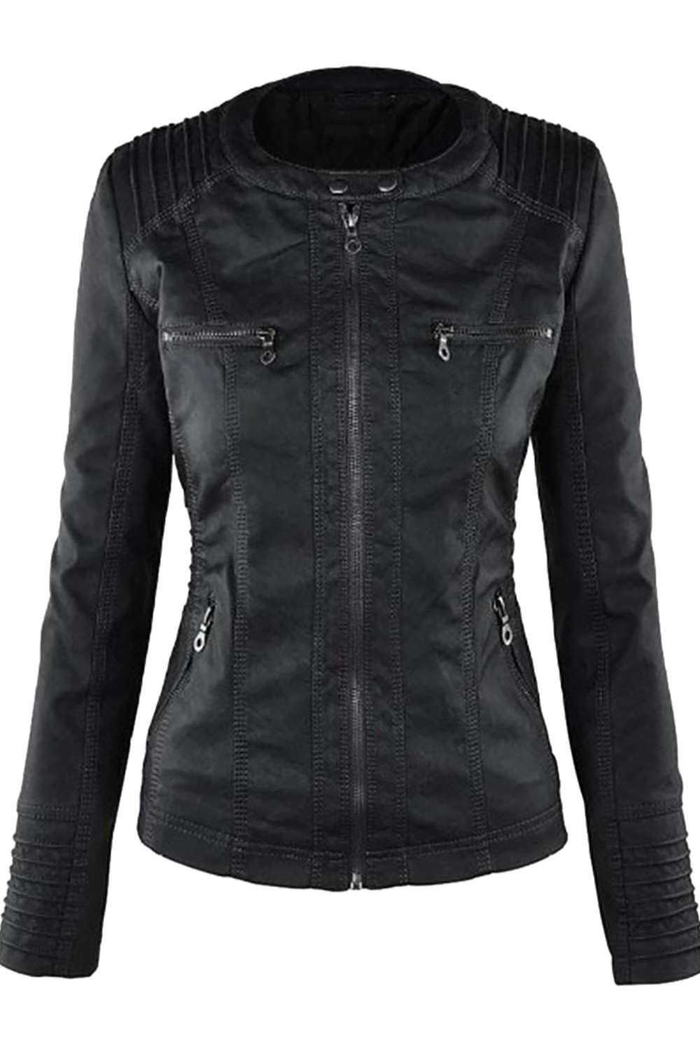 GR | Women's Faux Leather Hooded Jacket with Zipper