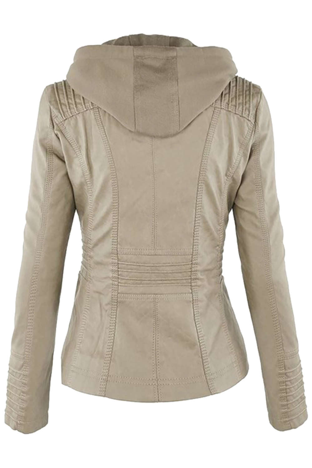 GR | Women's Faux Leather Hooded Jacket with Zipper