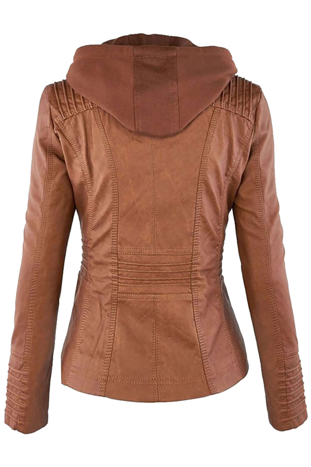 GR | Women's Faux Leather Hooded Jacket with Zipper