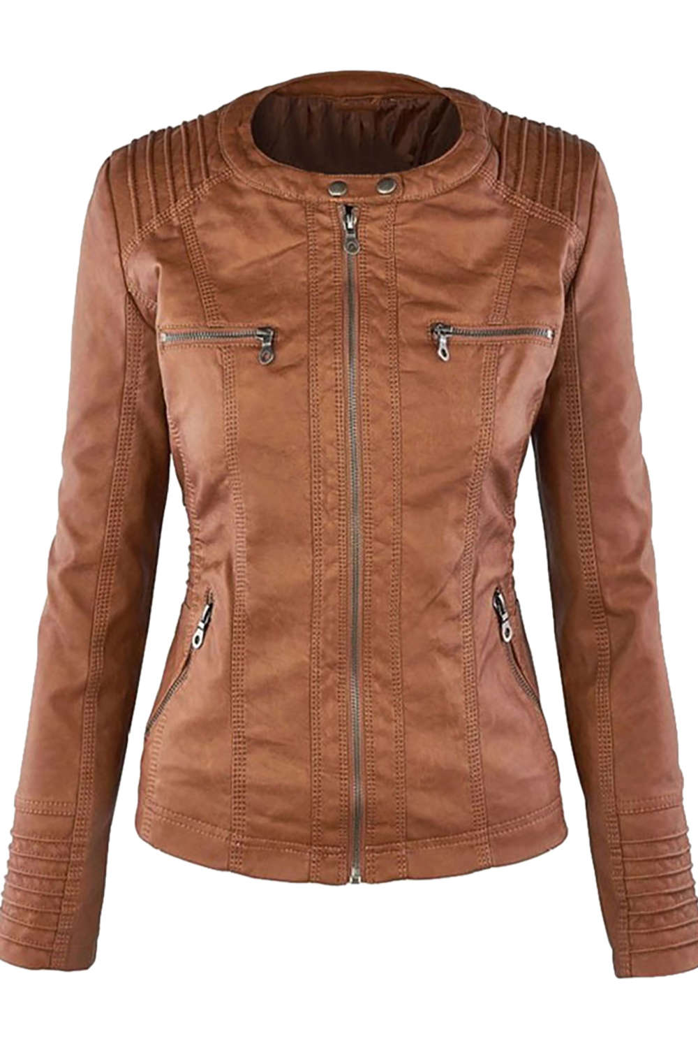 GR | Women's Faux Leather Hooded Jacket with Zipper