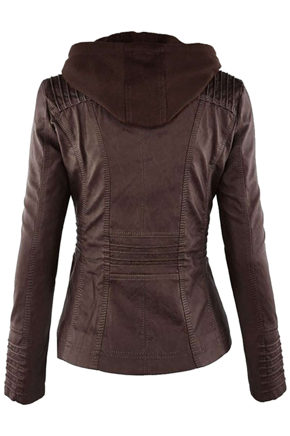 GR | Women's Faux Leather Hooded Jacket with Zipper