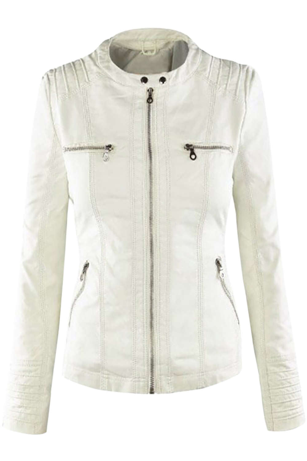 GR | Women's Faux Leather Hooded Jacket with Zipper