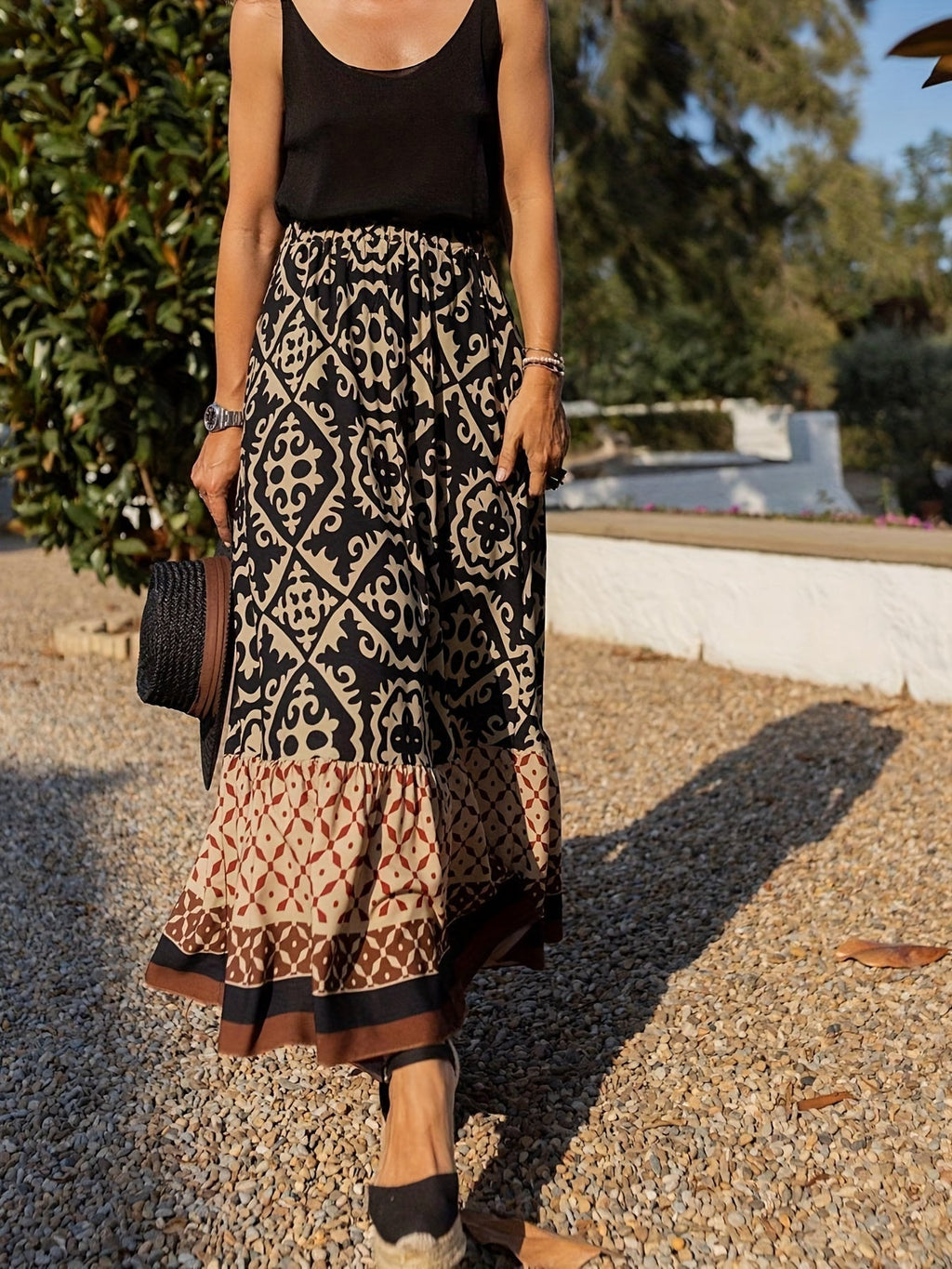 GR | Boho long skirt with print