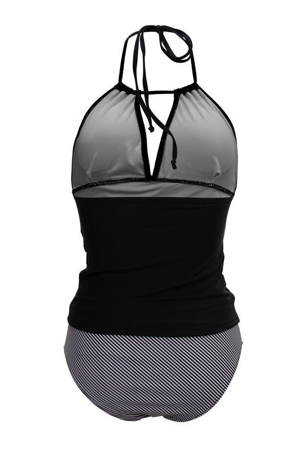 GR | V-neck tummy control striped print tankini set