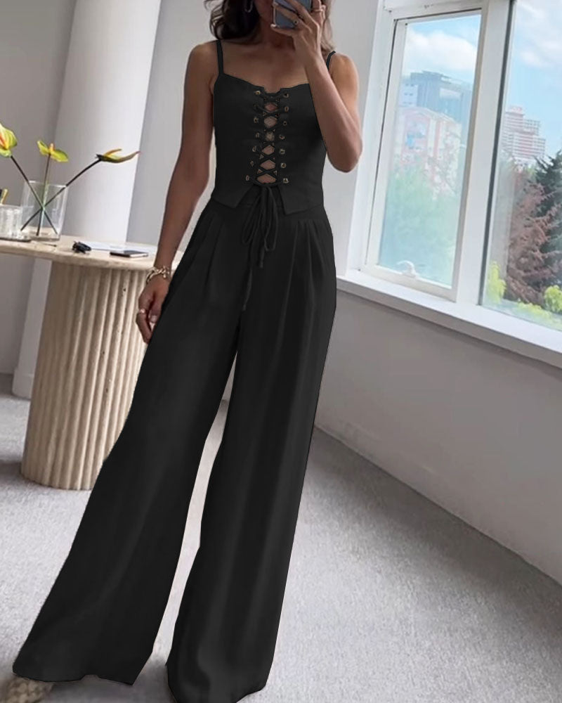 String Top & Pants Two-Piece Set