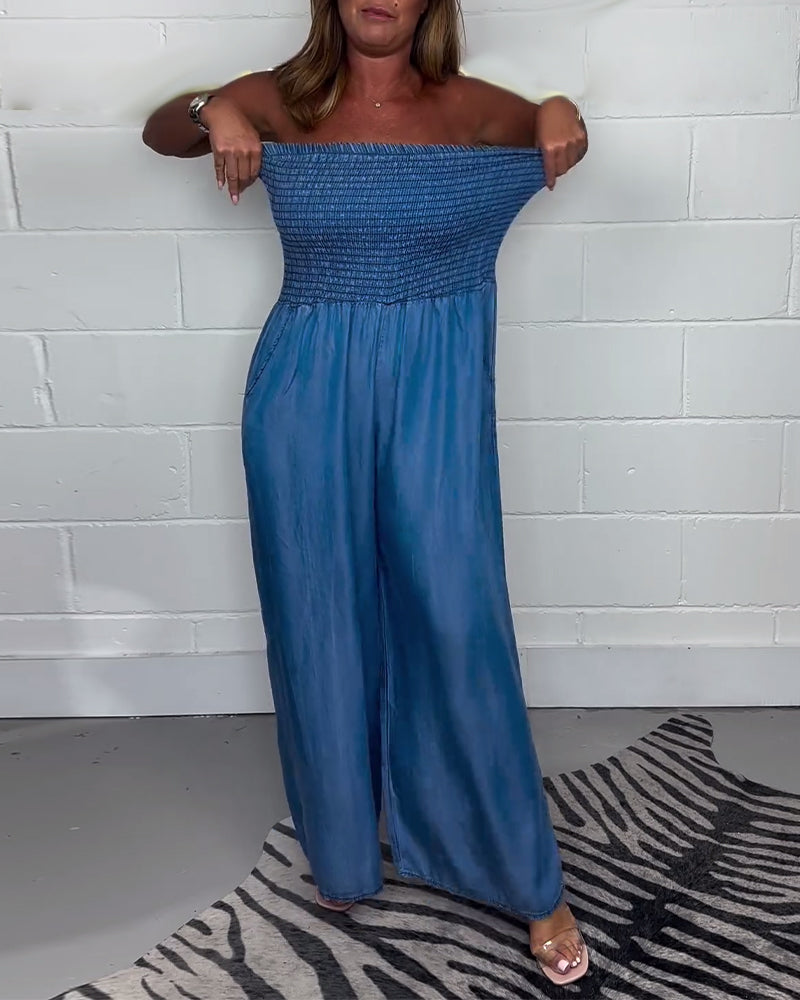 GR | Sleeveless jumpsuit with pleats and solid-color pockets