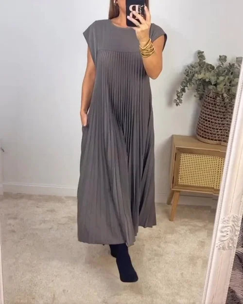 GR | Einfaches Einfarbiges Plisseekleid