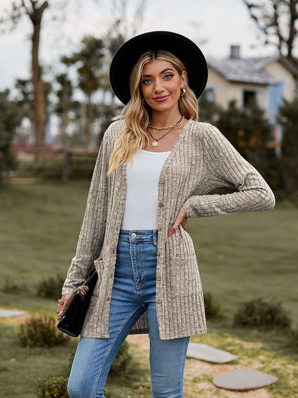 GR Warmer Gerippter Baumwolle Strickcardigan Für Damen | Perfekt Für Lässige Tage
