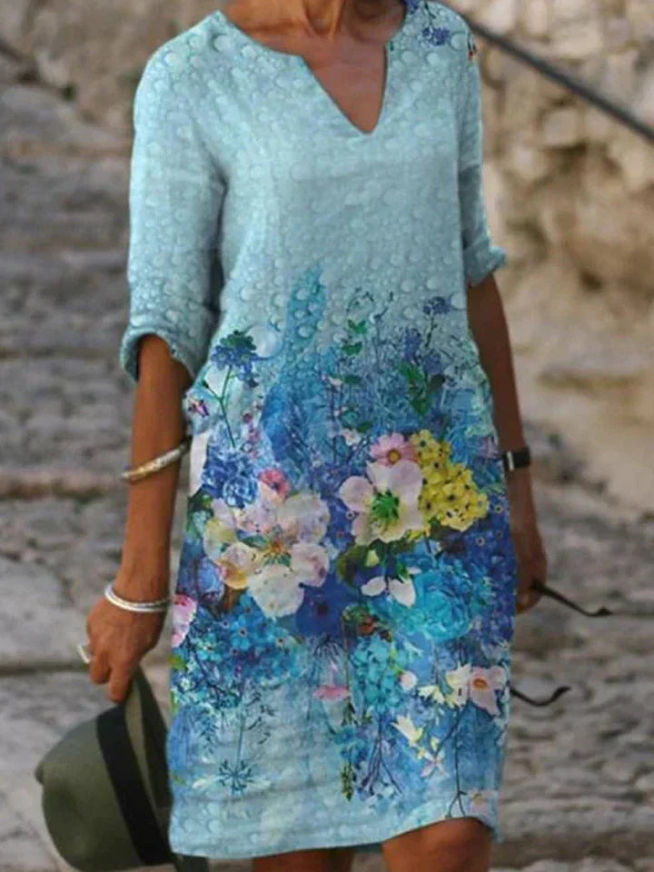 GR | Bedrucktes Midi-Kleid mit V-Ausschnitt