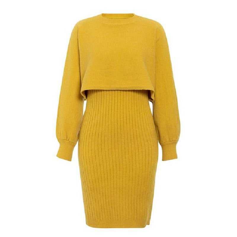 GR | teilige gestrickte Set - elegantes gestricktes ärmelloses Kleid mit Pullover für Herbst und Winter