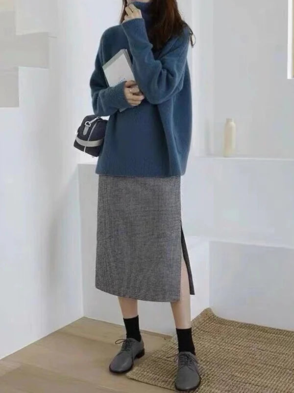 GR | Lässiger Strickjacke Rollkragenpullover für Damen
