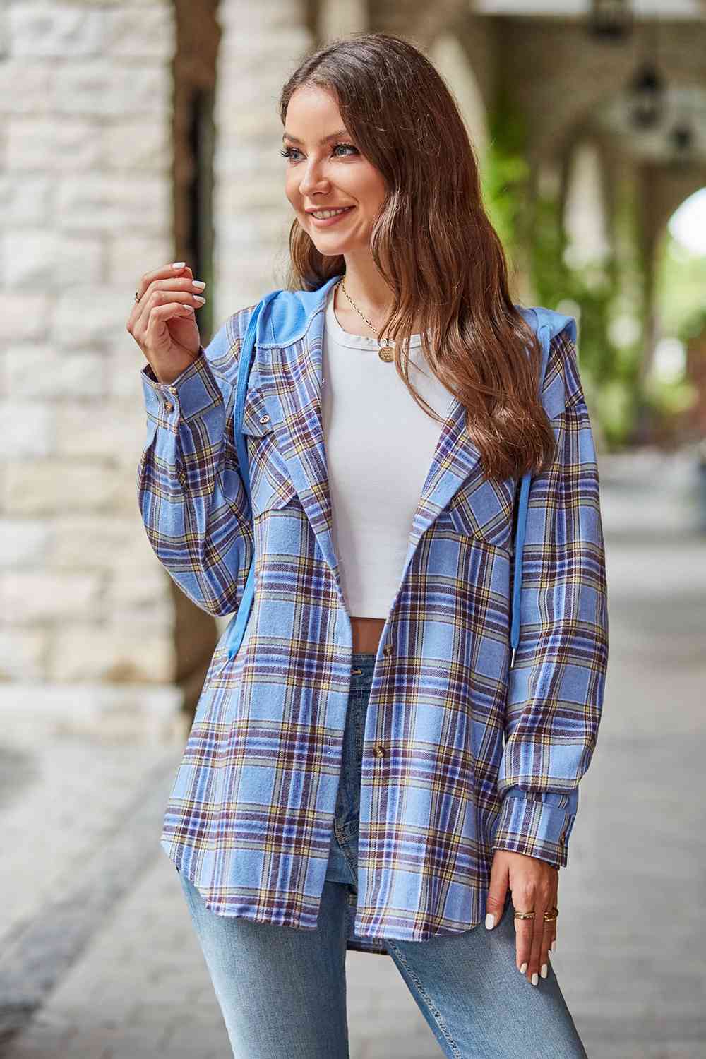 GR | Checkered long-sleeved hooded jacket