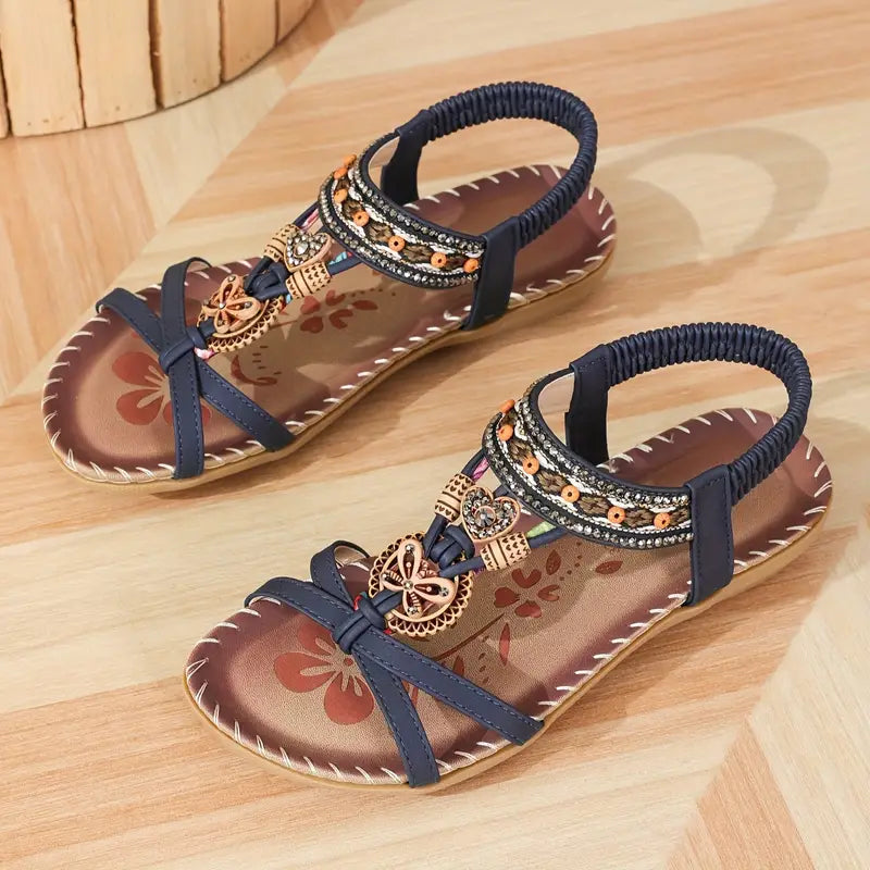 GR | Elegant orthopedic sandals with butterfly and rhinestone details
