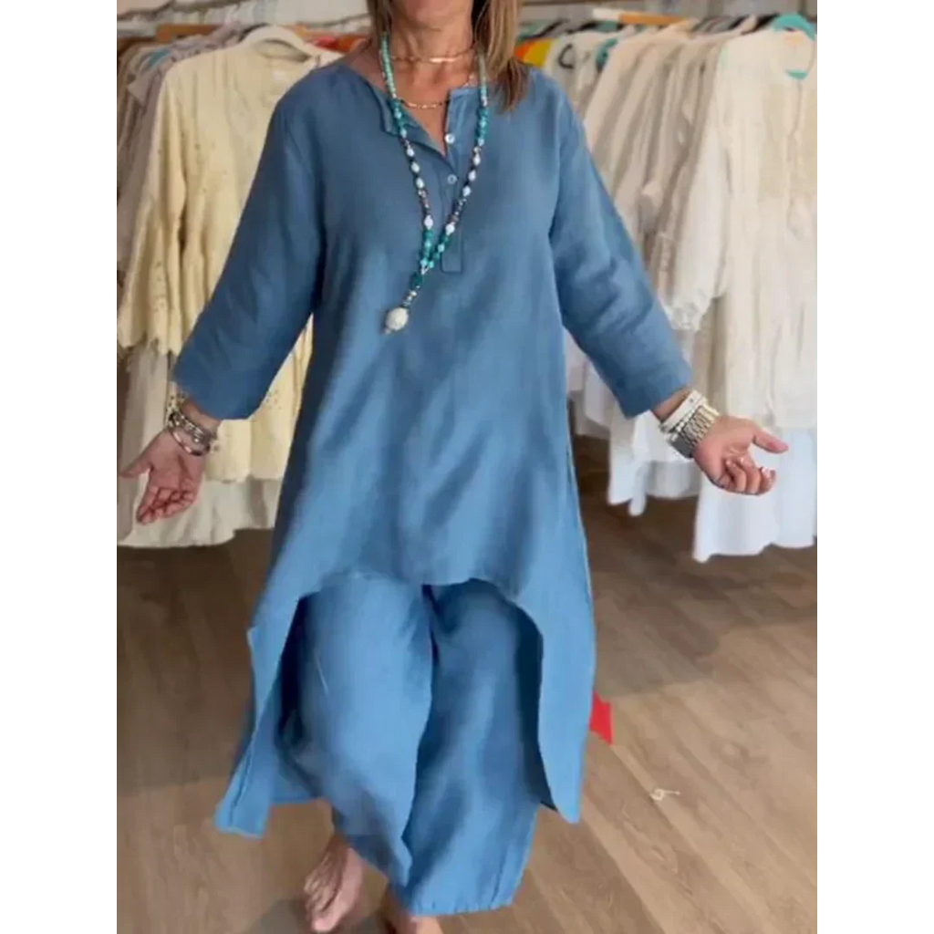 GR | Solid color linen suit for women