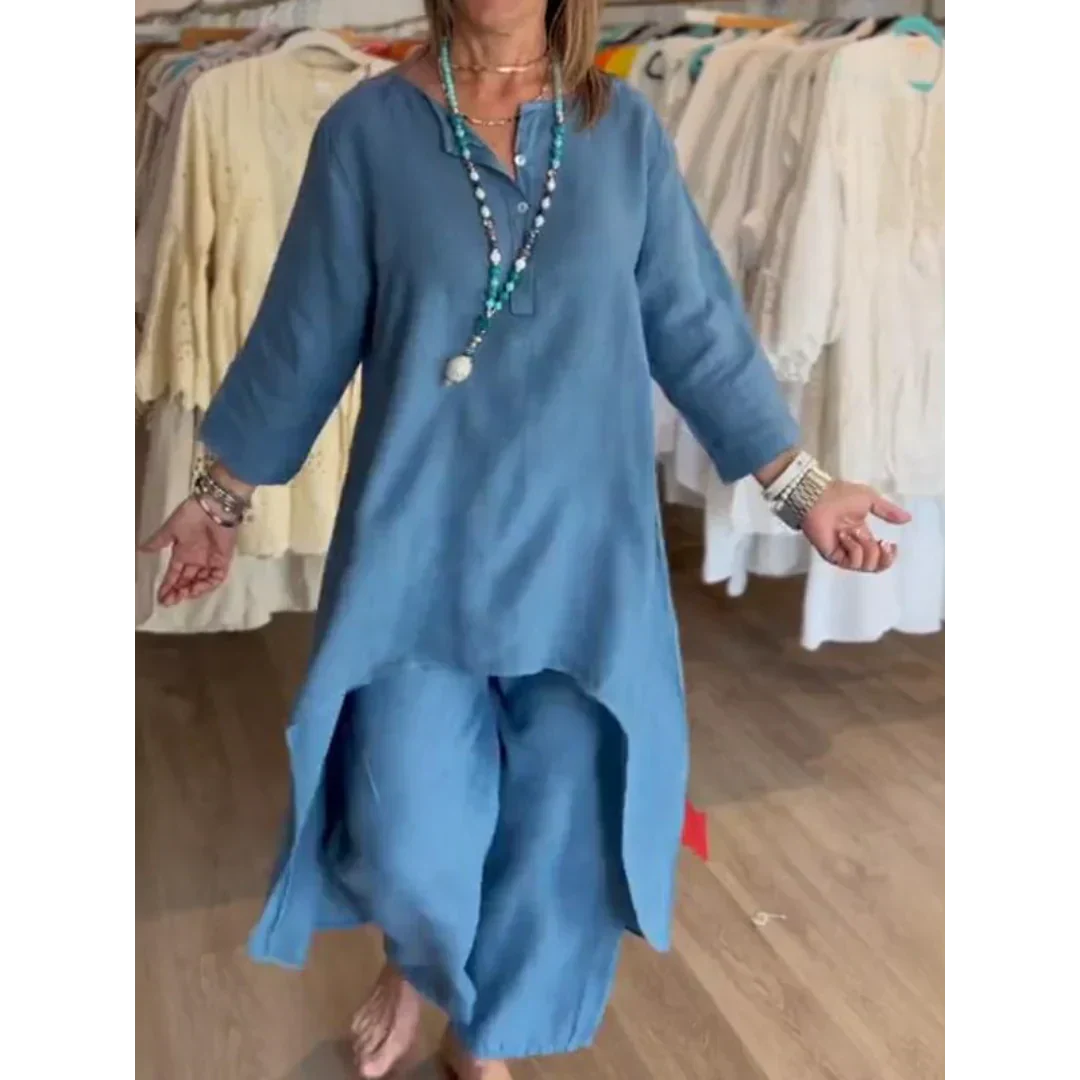 GR | Solid color linen suit for women