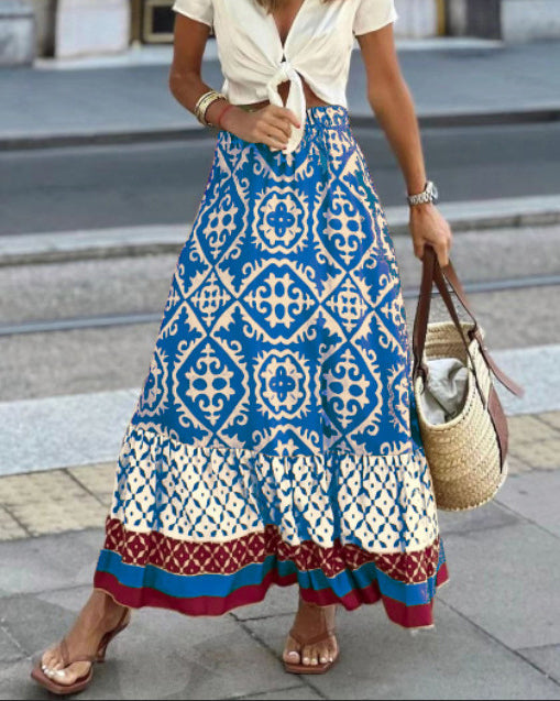 GR | Boho long skirt with print