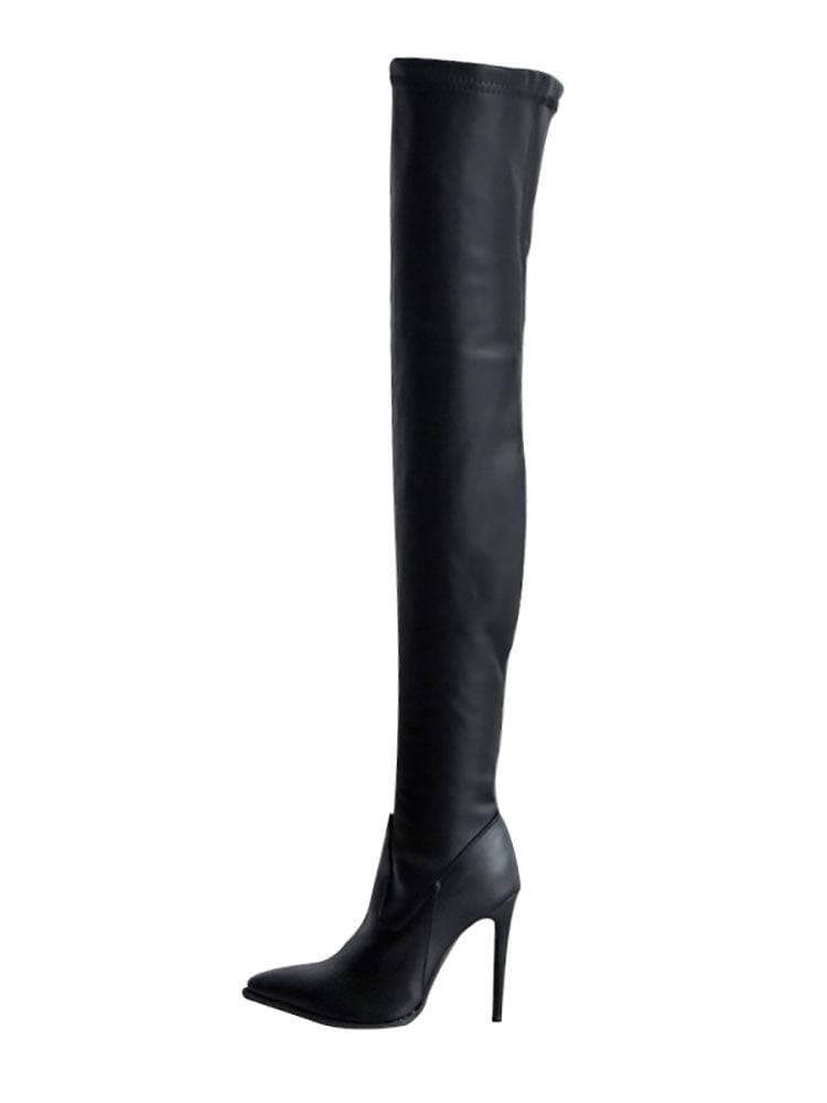 GR | Over-the-knee boots, block heel, round toe, zipper, lug sole
