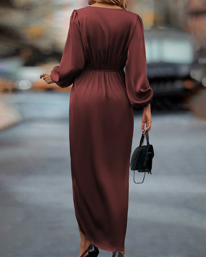 GR | V-Ausschnitt Kleid mit Laternenärmel für Damen