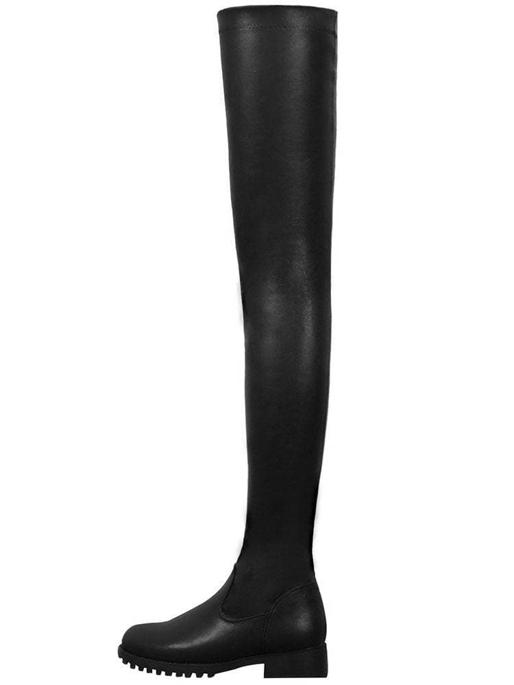 GR | Over-the-knee boots, block heel, round toe, zipper, lug sole