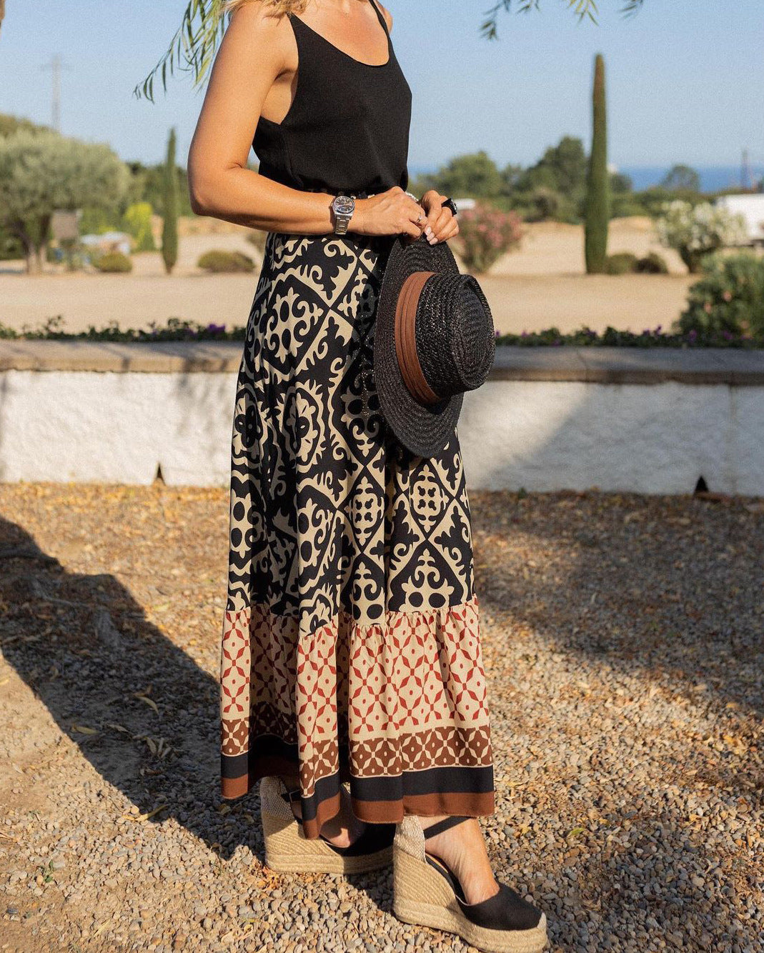GR | Boho long skirt with print