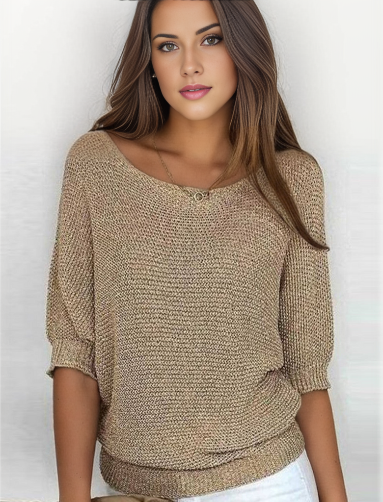 GR - Gold-colored solid-color crew neck sweater