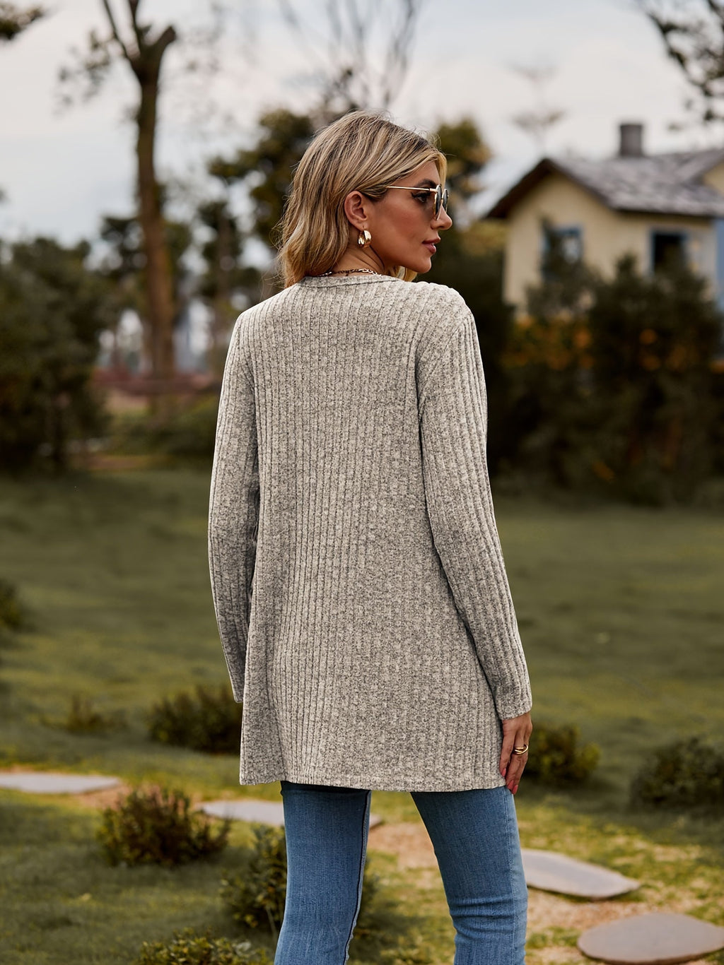 GR Warmer Gerippter Baumwolle Strickcardigan Für Damen | Perfekt Für Lässige Tage