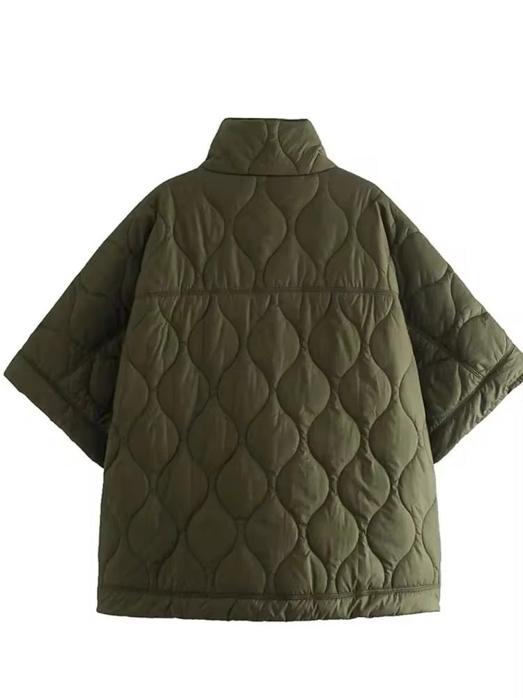 GR | Quilted poncho with zipper in olive green