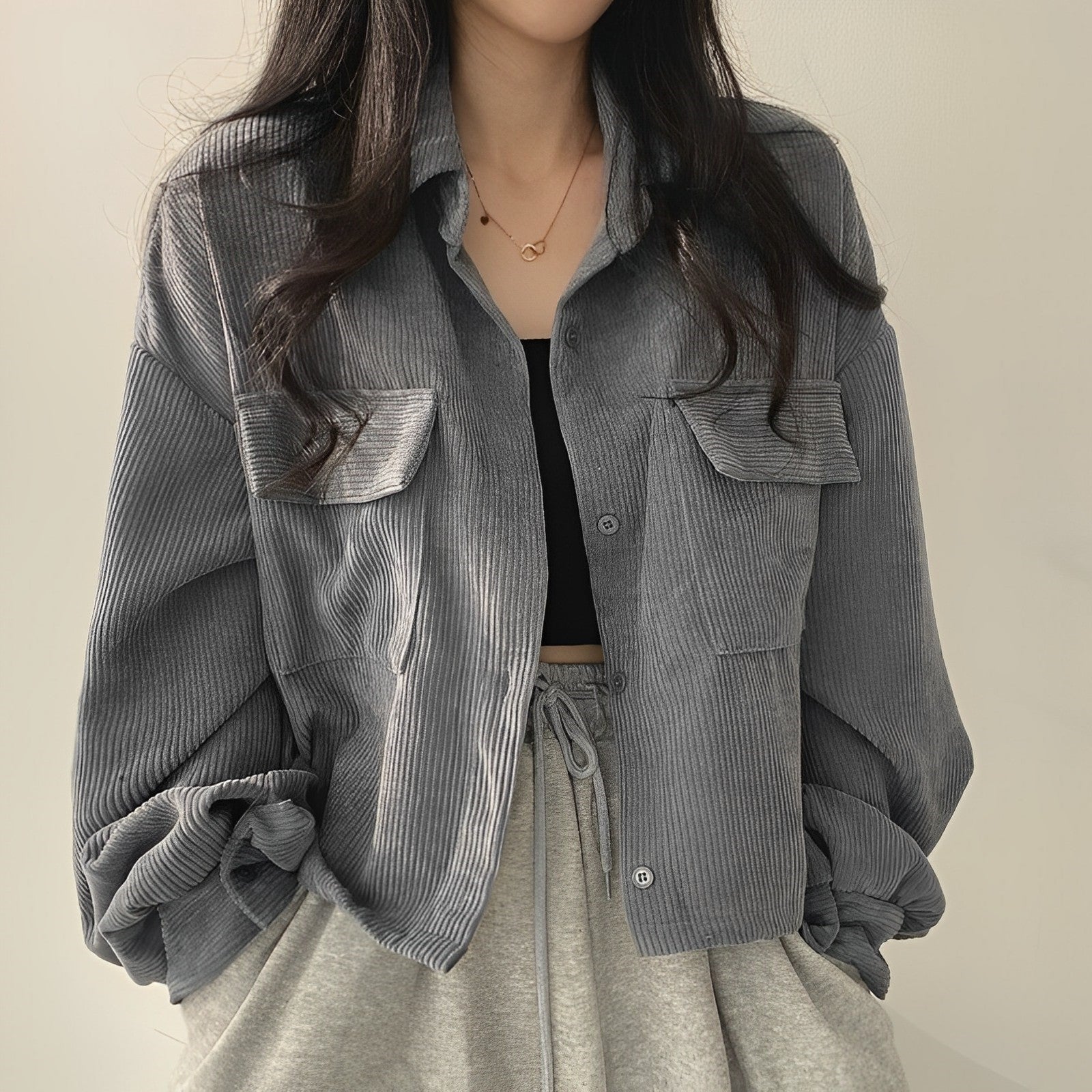 GR | Women's Corduroy Jacket with Short Lapel