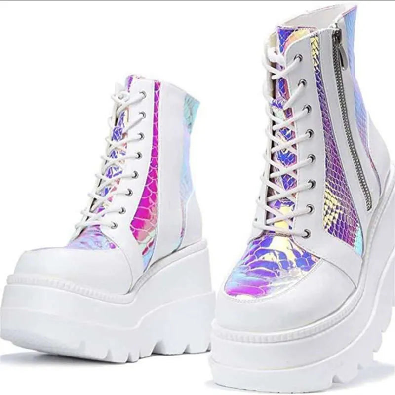 GR | Colorblock lace-up boots with high heels