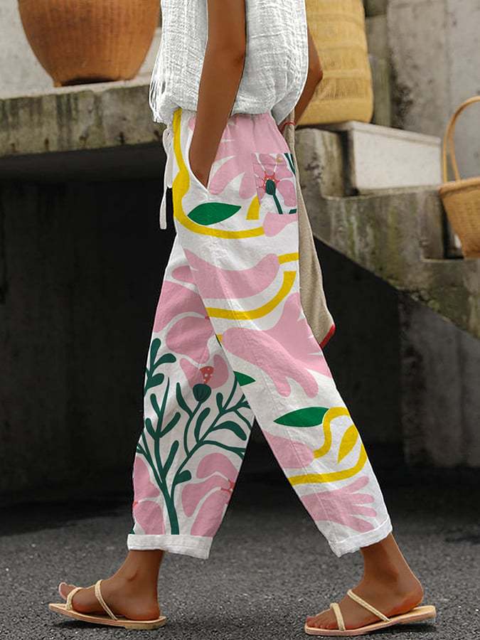 GR | Comfortable wide-leg trousers with a modern print for women