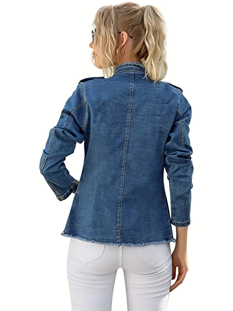 GR | Blue raw-trim denim jacket for women 
