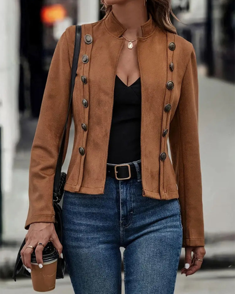 GR | Stylish double-breasted solid color jacket